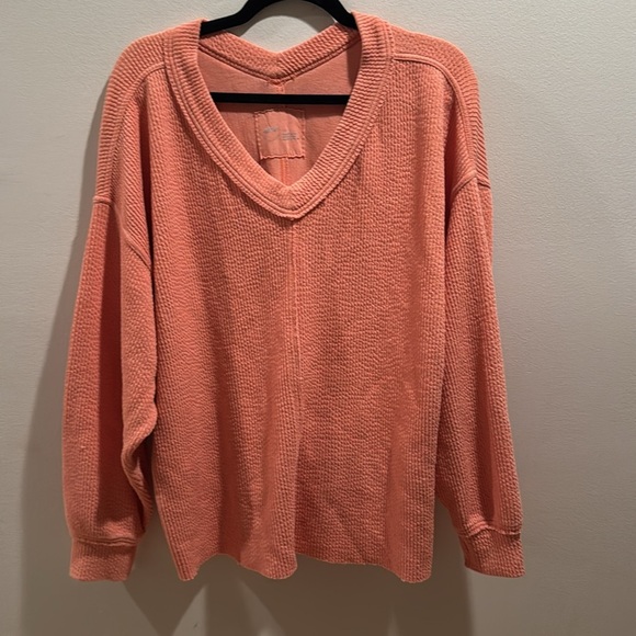 Aerie coral orange Off-the-Shoulder Sweater Relaxed Fit Large - Picture 2 of 7